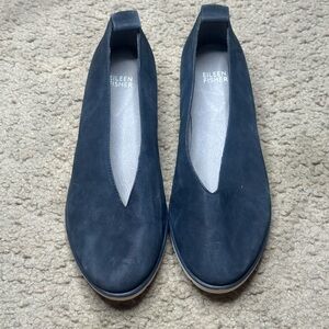 EILEEN FISHER BLACK SUEDE VERSATILE EASY SLIP ON COMFORT FLATS SIZE 8.5 M